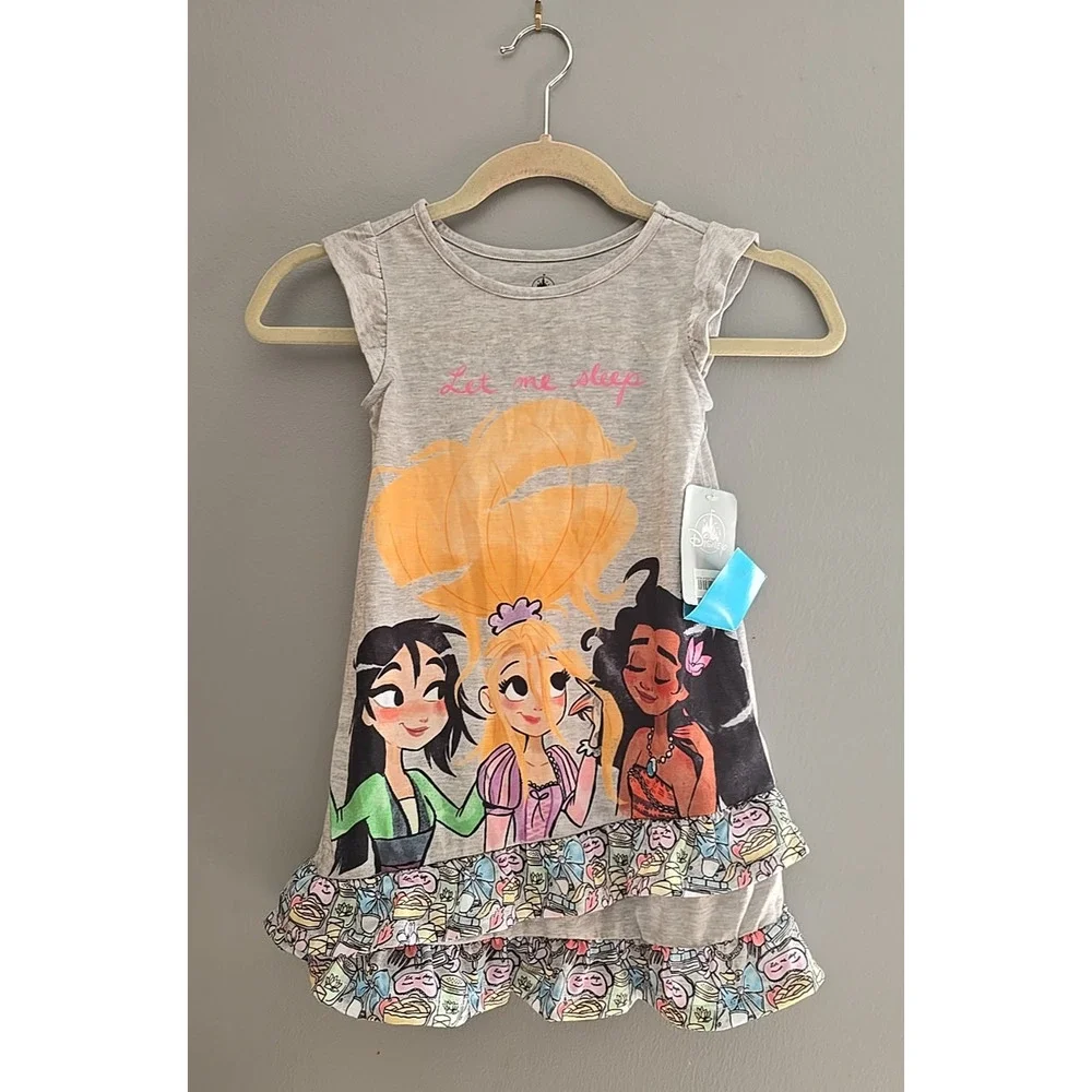 NWT Disney Princess Gray Let Me Sleep Tiered Sleepwear Nightgown Girls Size 4‎